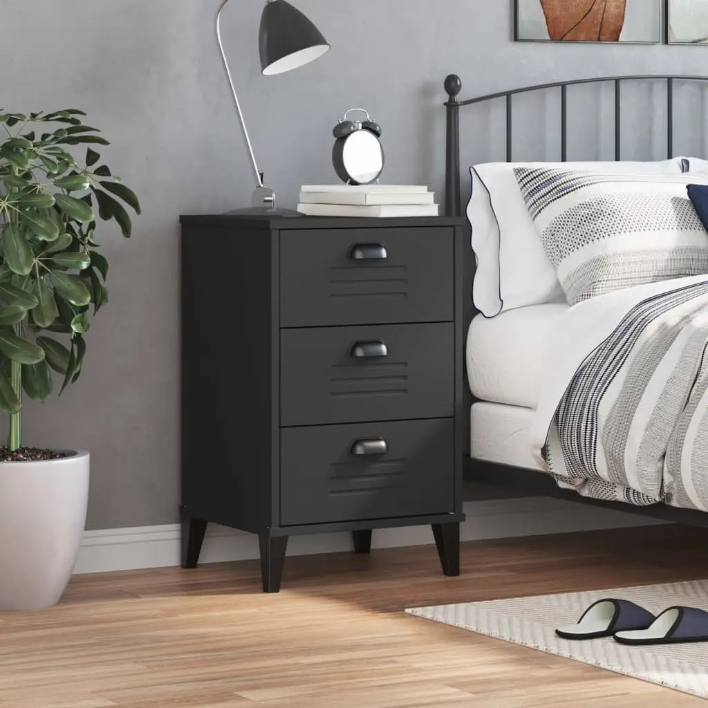 Bedside Cabinet Nightstand Storage End Table Black Engineered Wood Bedroom