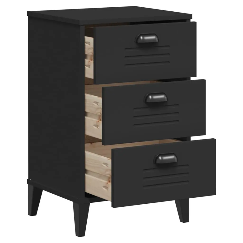 Bedside Cabinet Nightstand Storage End Table Black Engineered Wood Bedroom