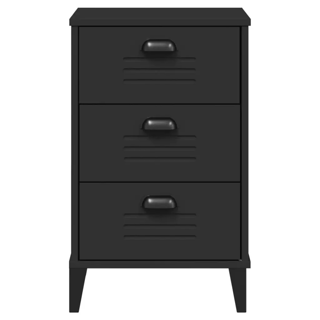 Bedside Cabinet Nightstand Storage End Table Black Engineered Wood Bedroom