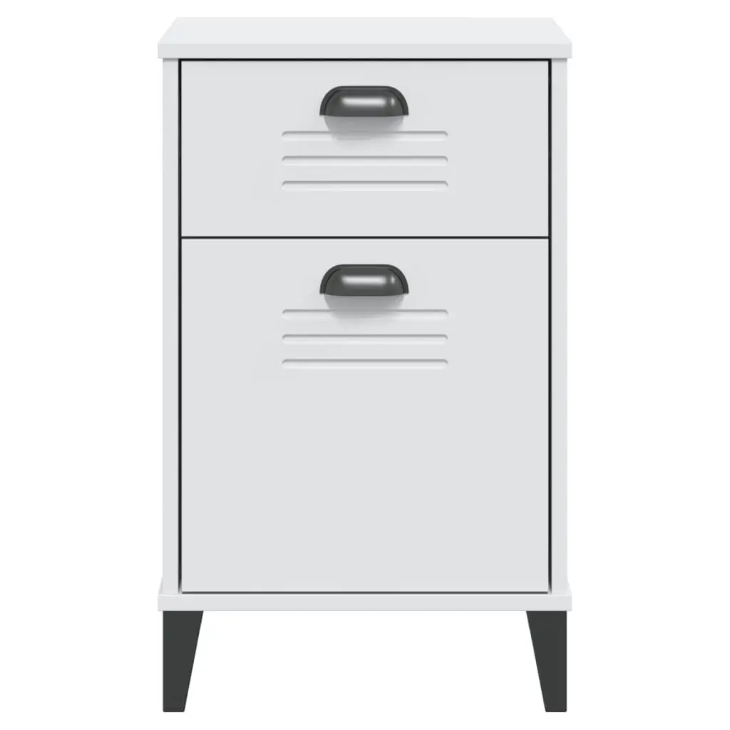 Bedside Cabinet Engineered Wood White Storage Table with Handles for Bedroom Furniture