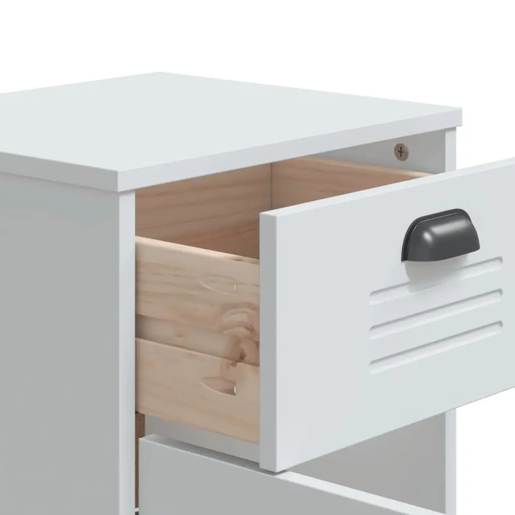 Bedside Cabinet Engineered Wood White Storage Table with Handles for Bedroom Furniture