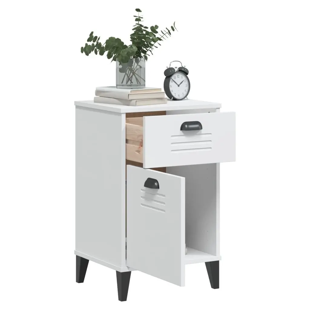 Bedside Cabinet Engineered Wood White Storage Table with Handles for Bedroom Furniture