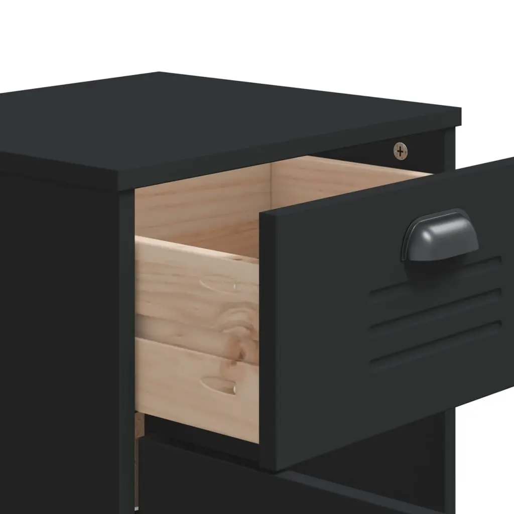 Bedside Cabinet Black Engineered Wood Nightstand Bedroom Storage Table