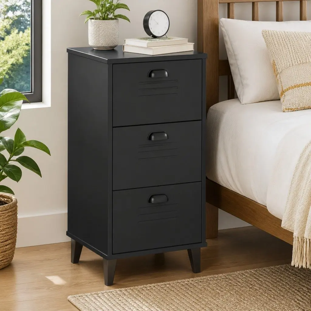 Bedside Cabinet Engineered Wood Black