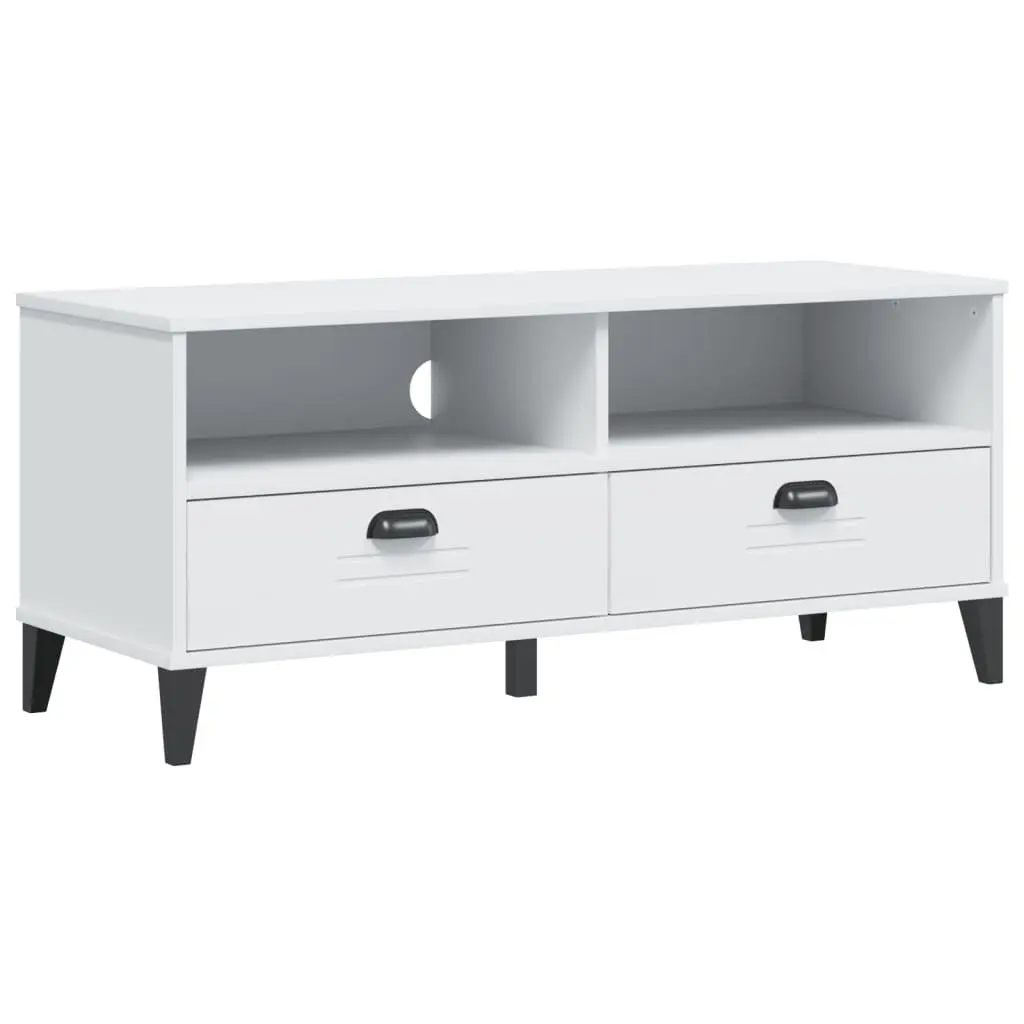 TV Cabinet White Engineered Wood Media Storage Unit with Handles and Cable