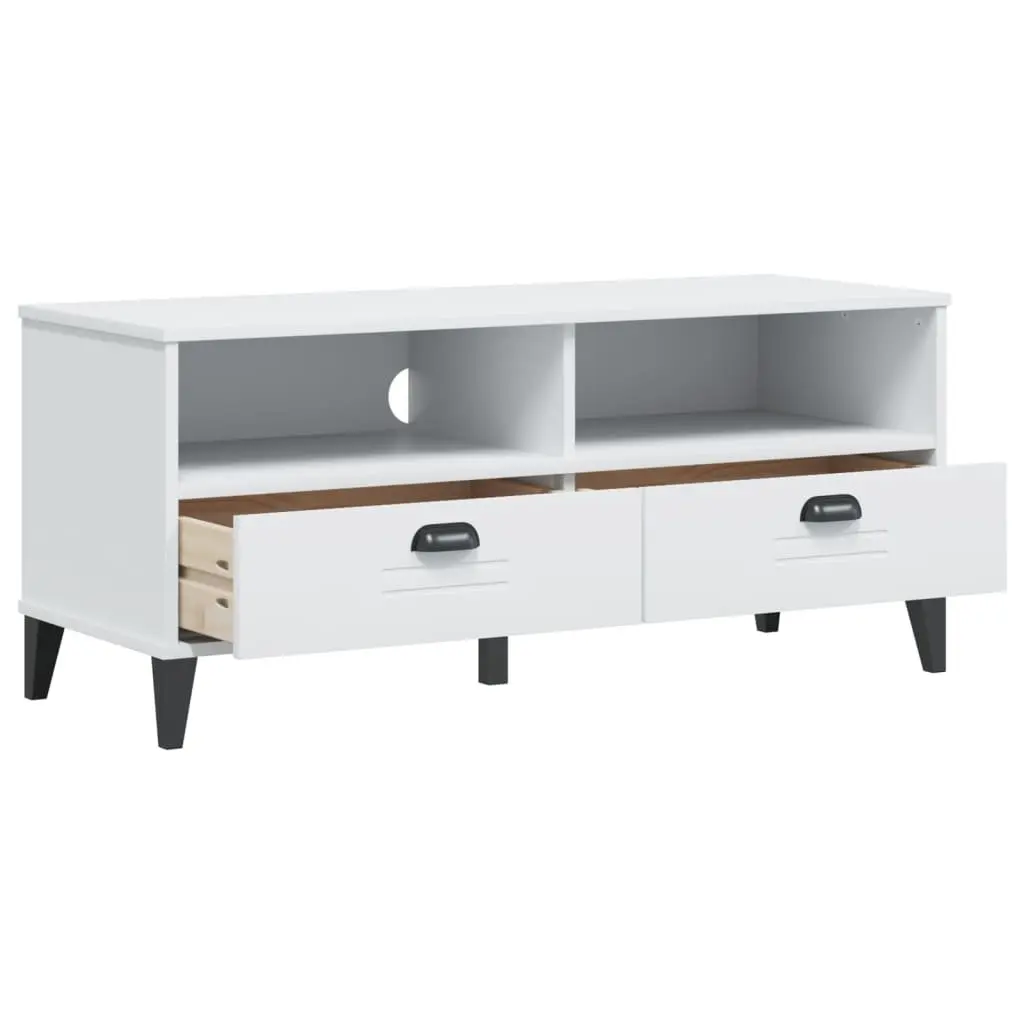 TV Cabinet White Engineered Wood Media Storage Unit with Handles and Cable