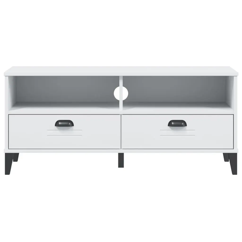 TV Cabinet White Engineered Wood Media Storage Unit with Handles and Cable