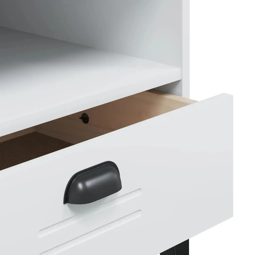 TV Cabinet White Engineered Wood Media Storage Unit with Handles and Cable