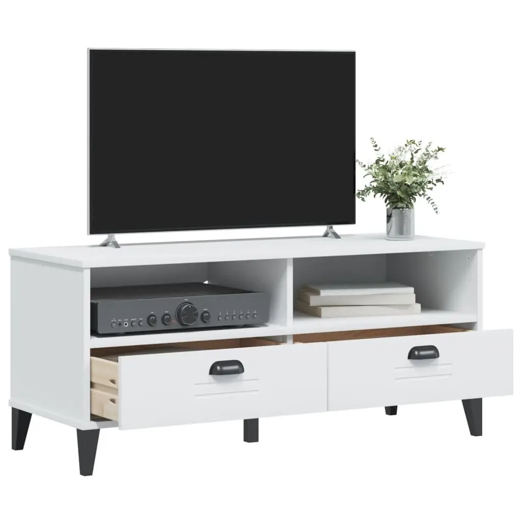 TV Cabinet White Engineered Wood Media Storage Unit with Handles and Cable