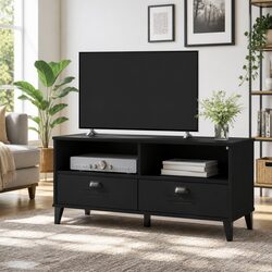 Practical Black Engineered Wood TV Cabinet for Your Media Needs