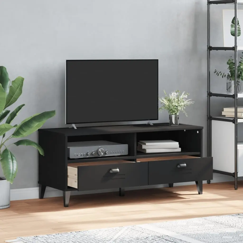 TV Cabinet Black Engineered Wood Media Storage Unit Industrial Design Sideboard