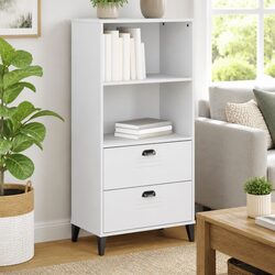 Bookcase White 60x35x123 cm Industrial Design Storage Shelf Engineered Wood