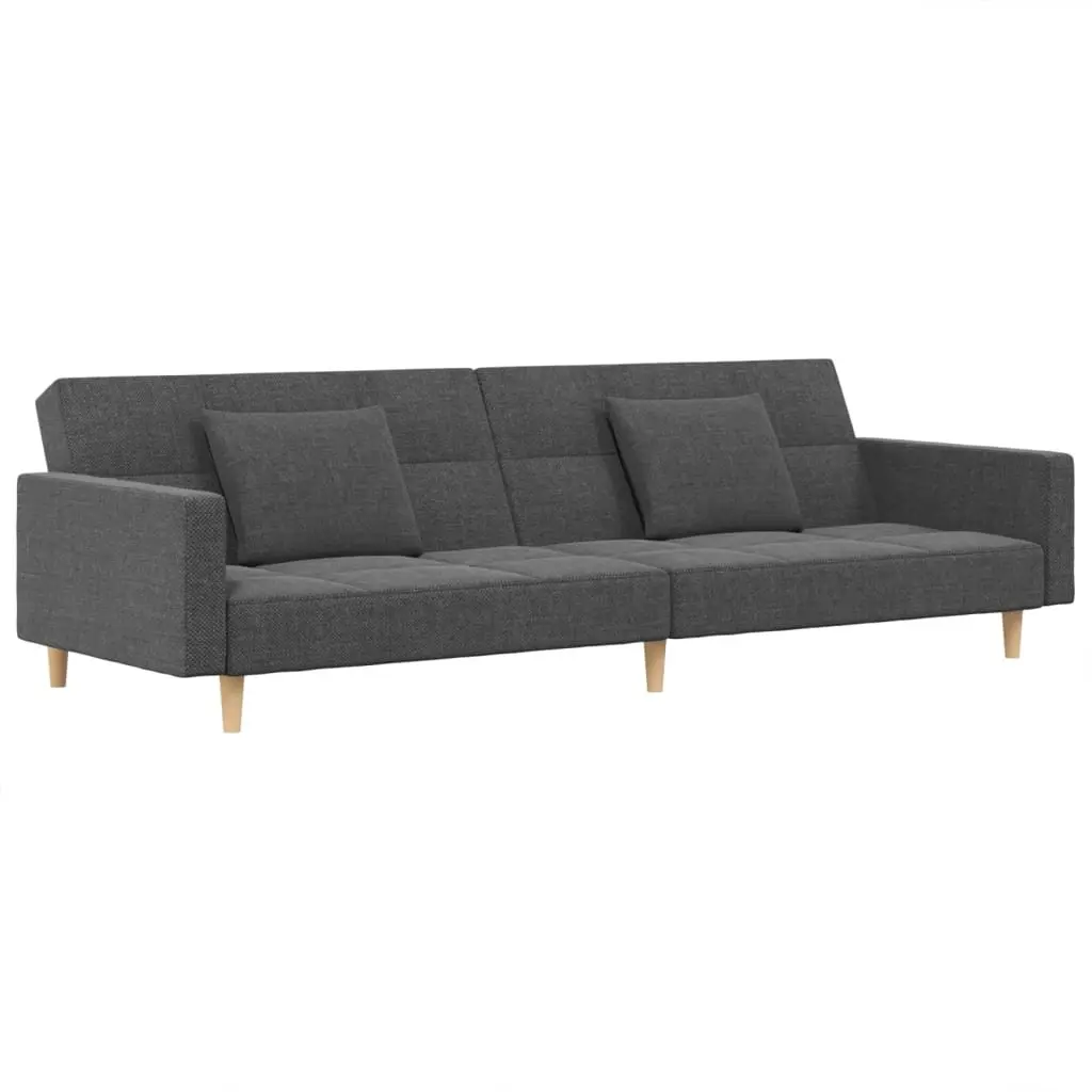 2-Seater Sofa Bed Fabric Light Grey with Wooden Frame and Pillows