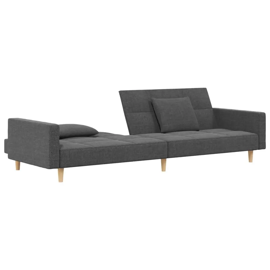 2-Seater Sofa Bed Fabric Light Grey with Wooden Frame and Pillows