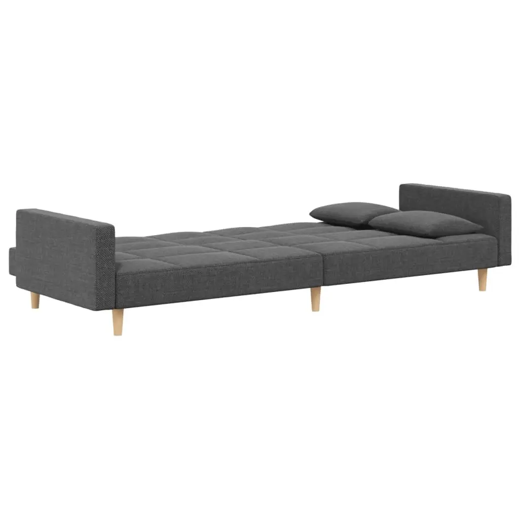 2-Seater Sofa Bed Fabric Light Grey with Wooden Frame and Pillows