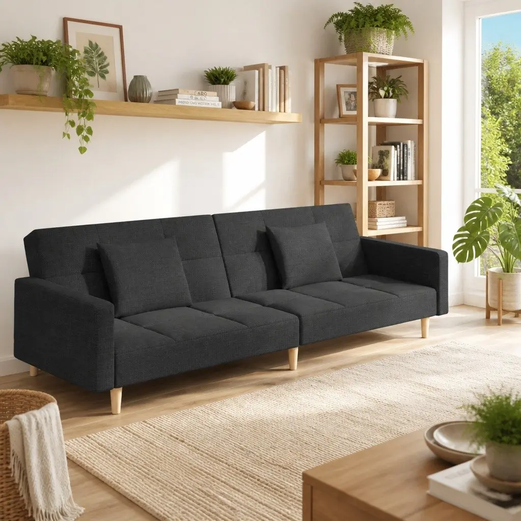 Grey Fabric Sofa Bed with Dual Use
