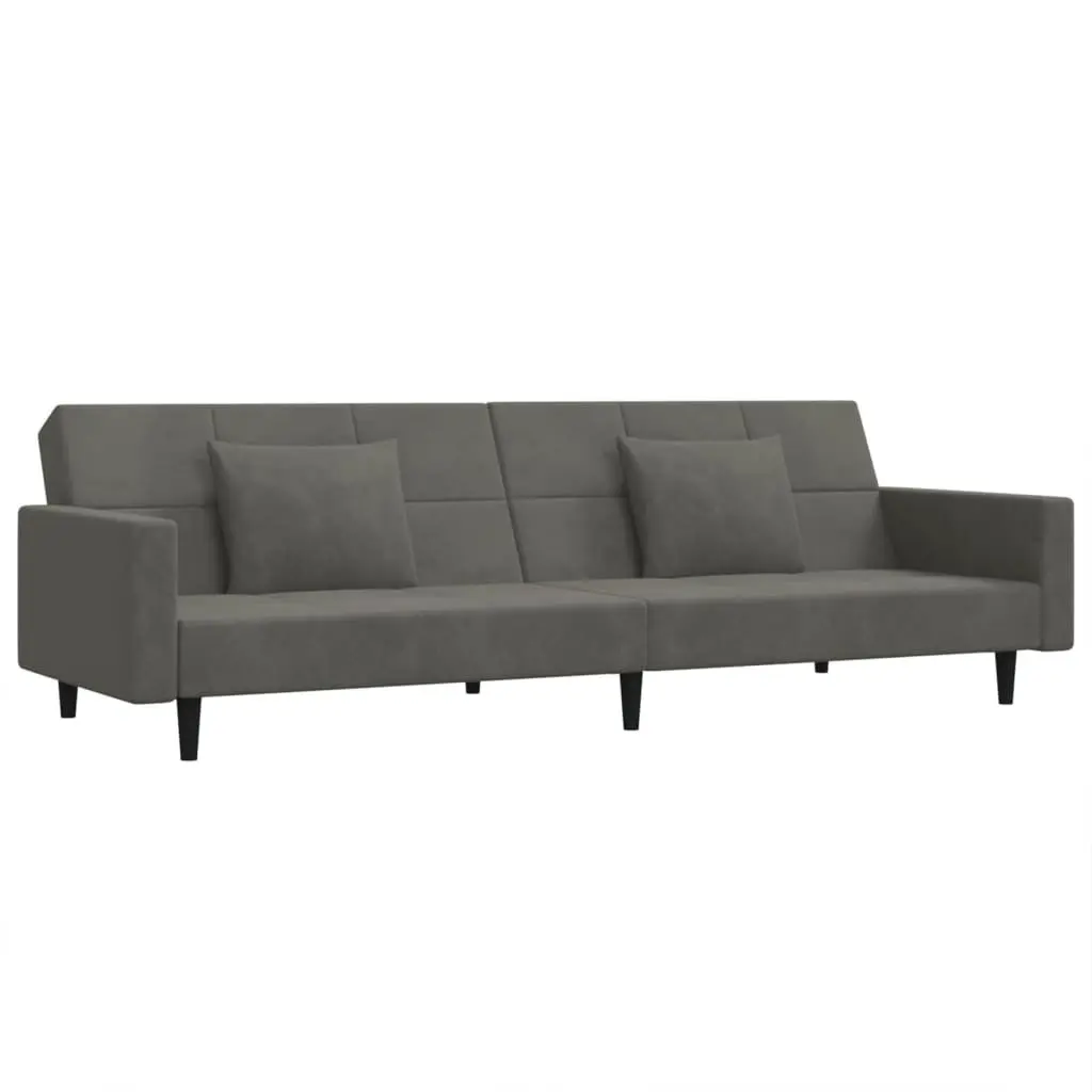 2-Seater Sofa Bed Velvet Grey Convertible Day Bed
