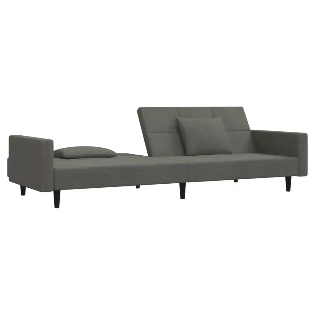 2-Seater Sofa Bed Velvet Grey Convertible Day Bed