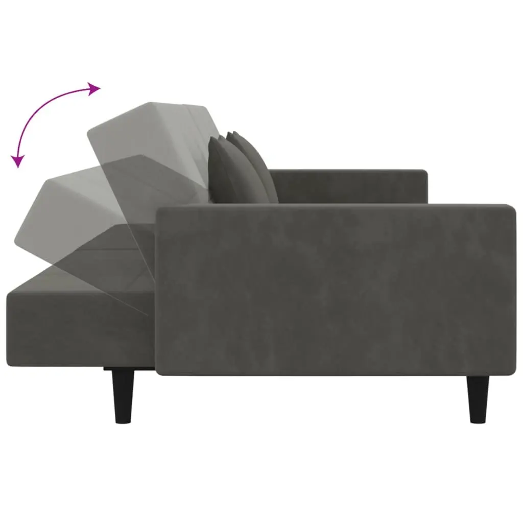 2-Seater Sofa Bed Velvet Grey Convertible Day Bed