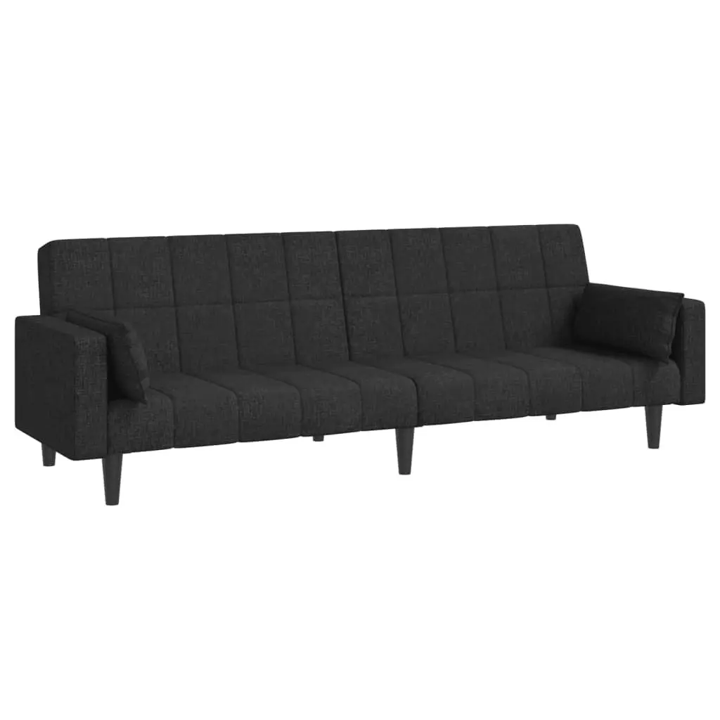 2-Seater Sofa Bed Black Fabric Convertible Day Bed Guest Sleeper with Pillows