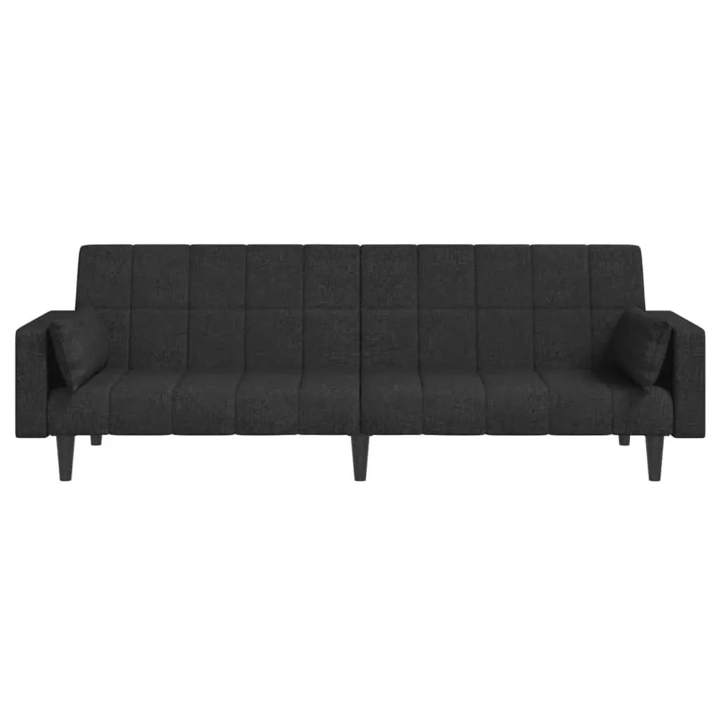 2-Seater Sofa Bed Black Fabric Convertible Day Bed Guest Sleeper with Pillows