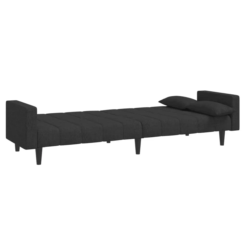 2-Seater Sofa Bed Black Fabric Convertible Day Bed Guest Sleeper with Pillows
