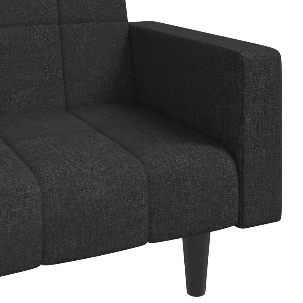2-Seater Sofa Bed Black Fabric Convertible Day Bed Guest Sleeper with Pillows