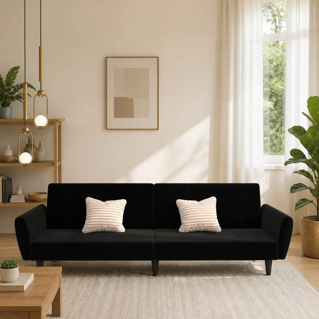 Black Velvet Sofa Bed for Small Spaces