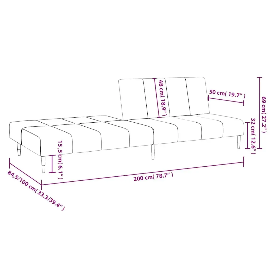 2-Seater Sofa Bed Velvet Grey Convertible Day Bed