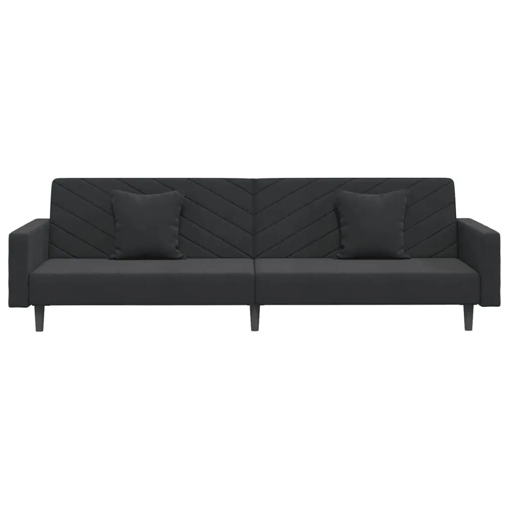 2-Seater Sofa Bed Black Velvet Convertible Day Bed Twin Bed with Two Pillows