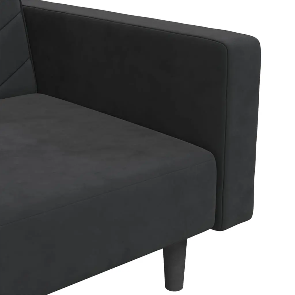 2-Seater Sofa Bed Black Velvet Convertible Day Bed Twin Bed with Two Pillows