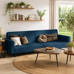 2-Seater Sofa Bed Blue Velvet Convertible Sleeper Couch Guest Bed Day Bed