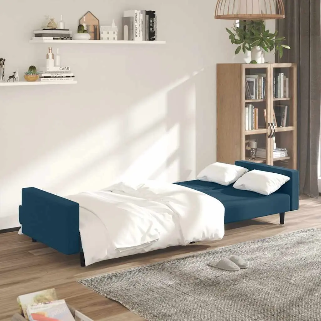 2-Seater Sofa Bed Blue Velvet Convertible Sleeper Couch Guest Bed Day Bed
