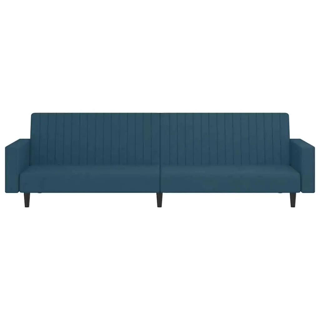 2-Seater Sofa Bed Blue Velvet Convertible Sleeper Couch Guest Bed Day Bed