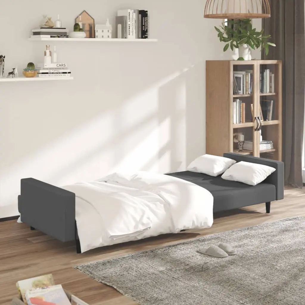 2-Seater Sofa Bed Grey Velvet Convertible Day Bed Guest Sleeper Couch Living
