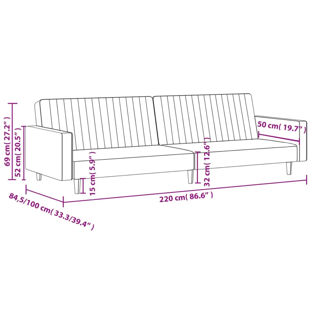 Sofa Bed Faux Leather 2-Seater Black Convertible Day Bed