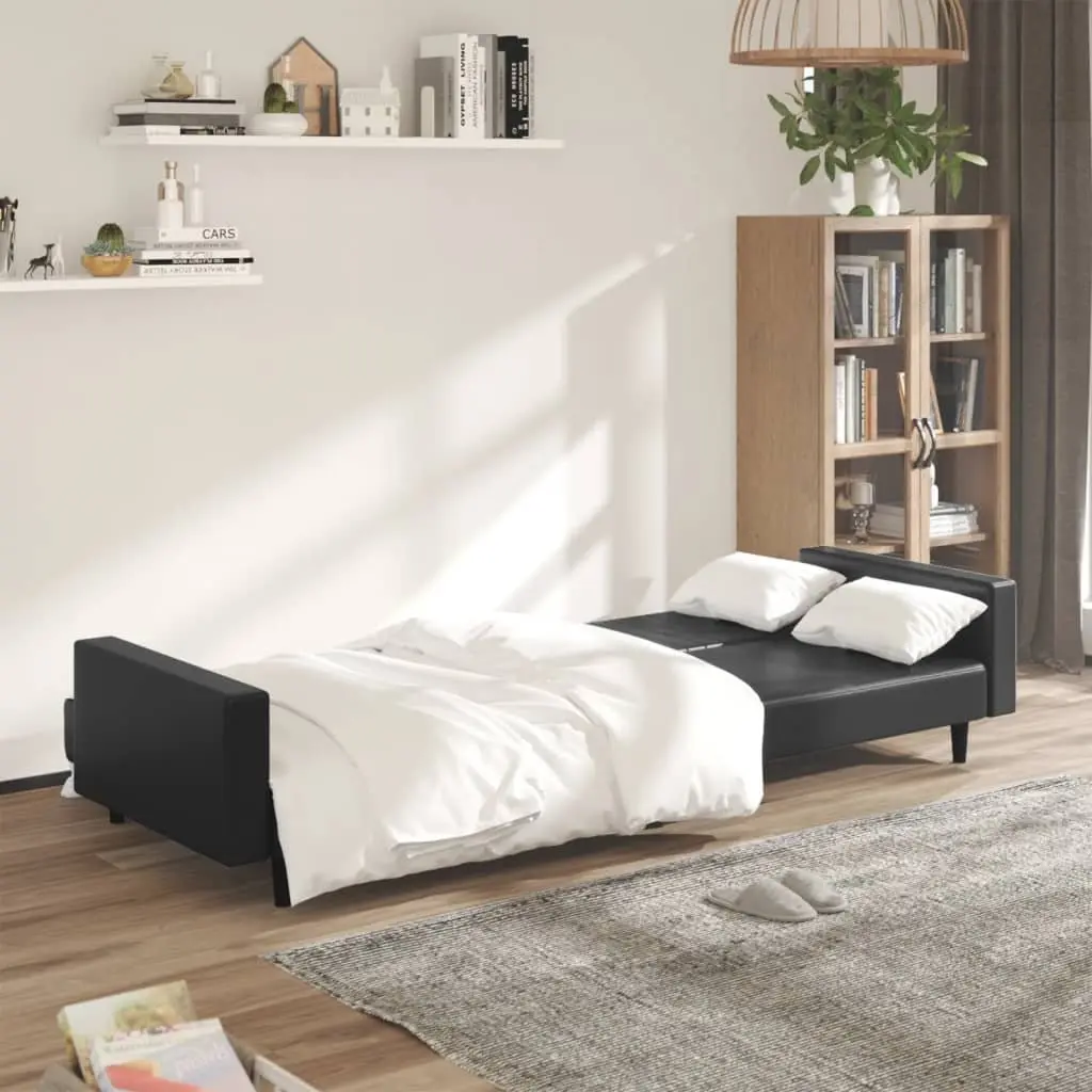 Sofa Bed Faux Leather 2-Seater Black Convertible Day Bed