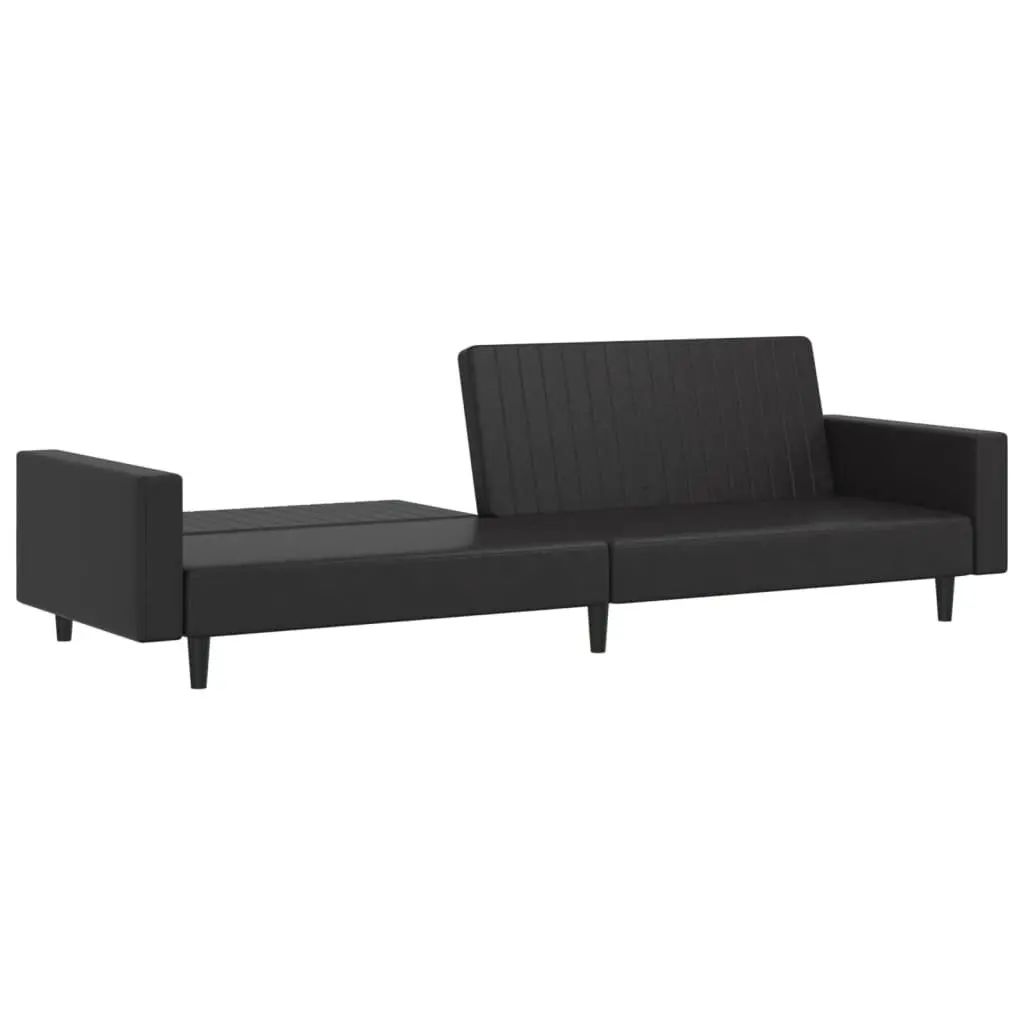 Sofa Bed Faux Leather 2-Seater Black Convertible Day Bed