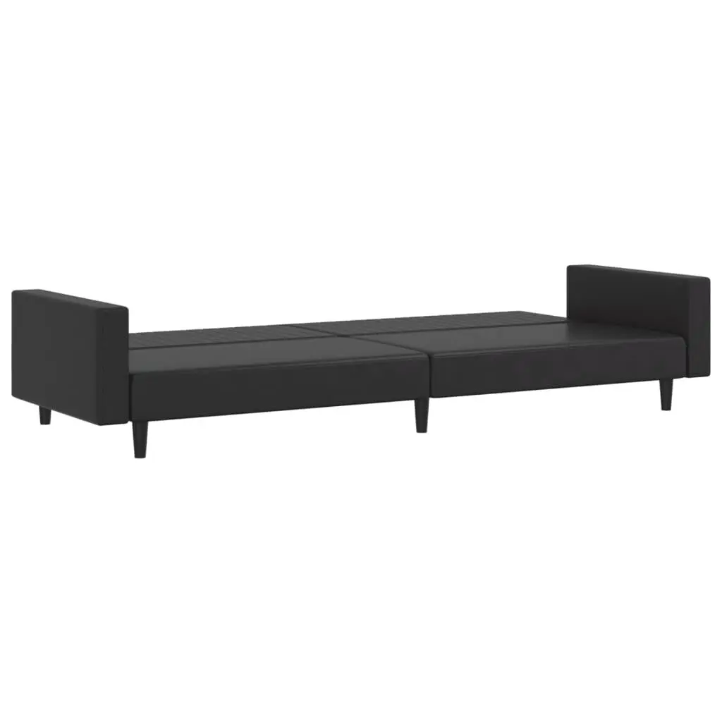 Sofa Bed Faux Leather 2-Seater Black Convertible Day Bed