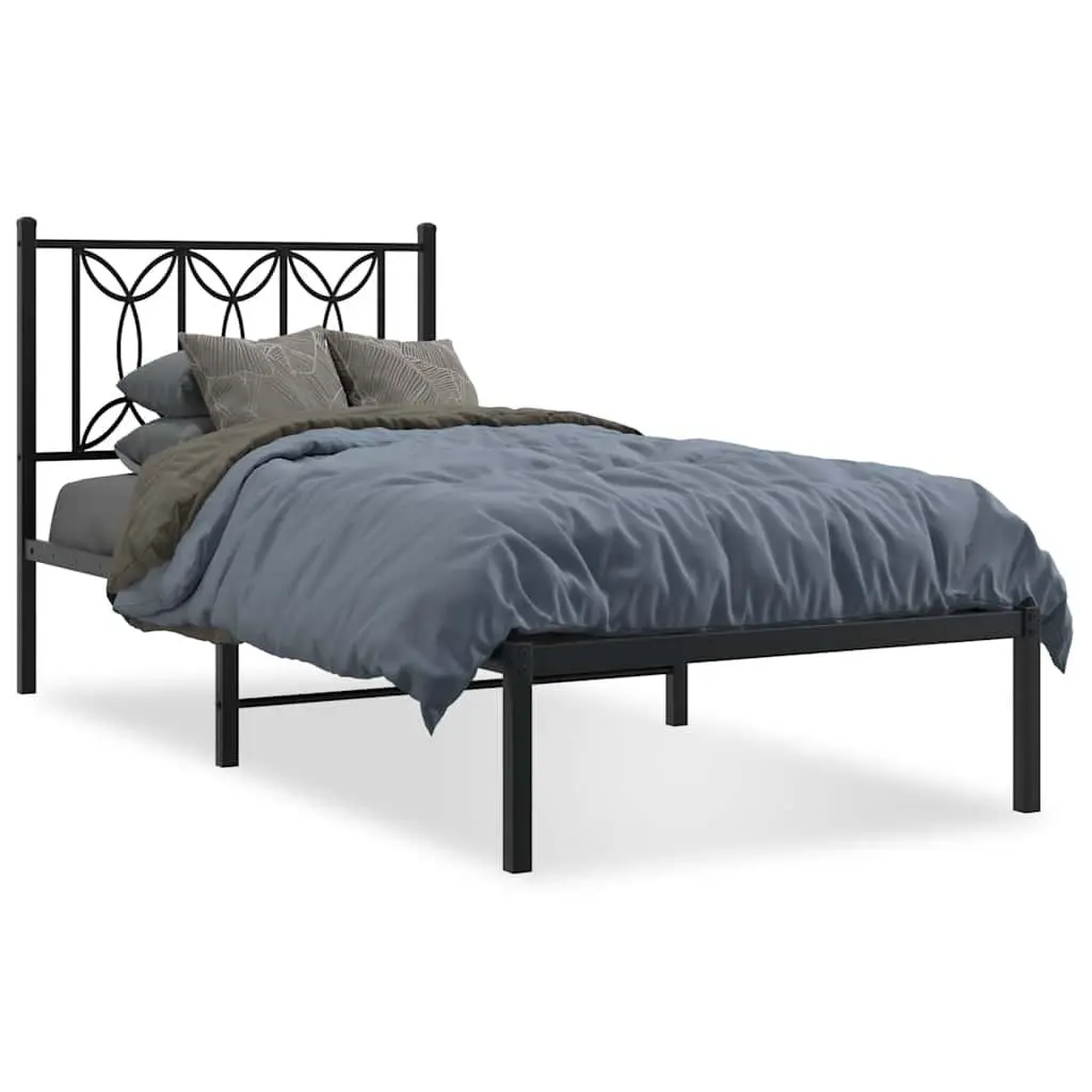 Metal Bed Frame with Headboard Black Bedroom Furniture Slat Base 90x190cm