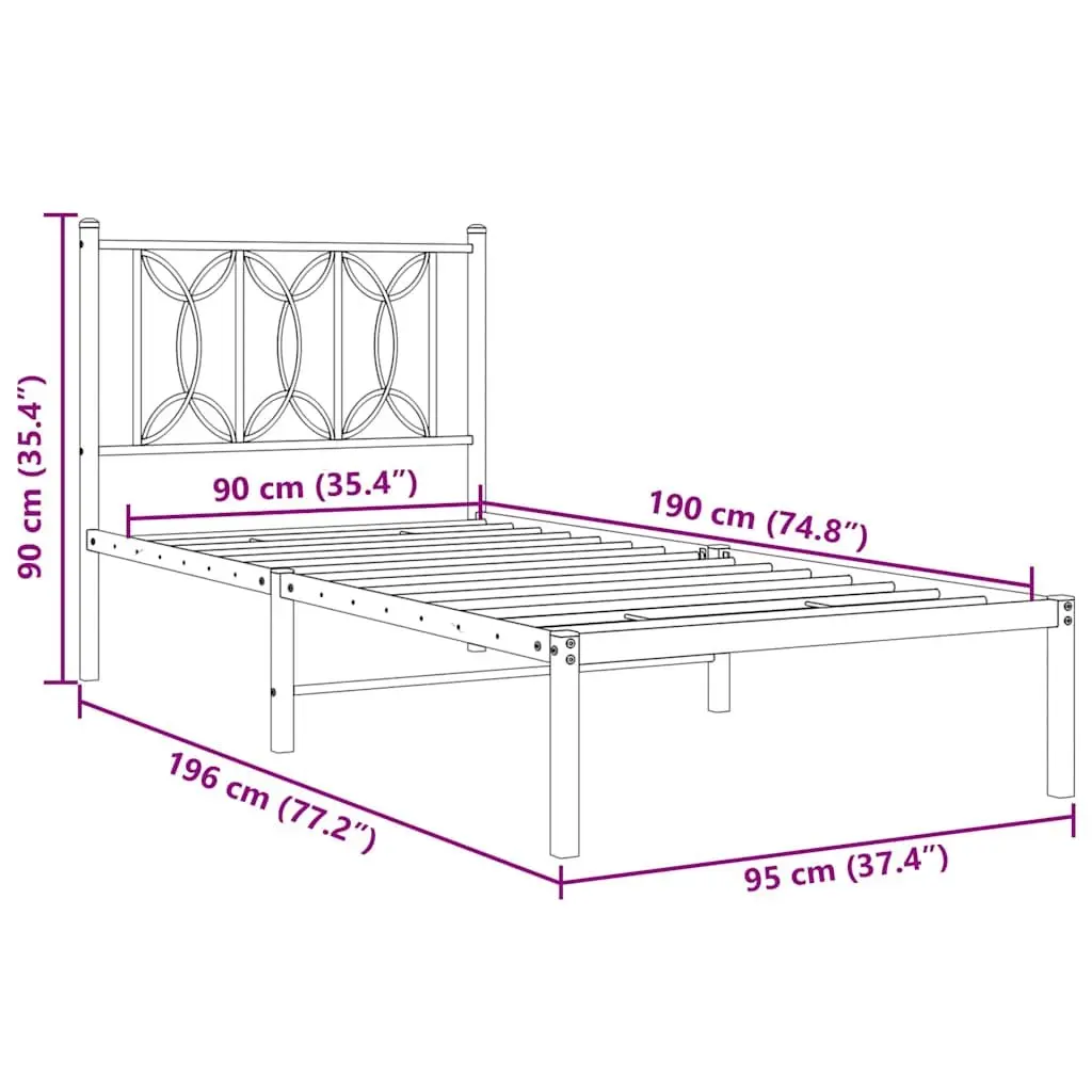 Metal Bed Frame with Headboard Black Bedroom Furniture Slat Base 90x190cm