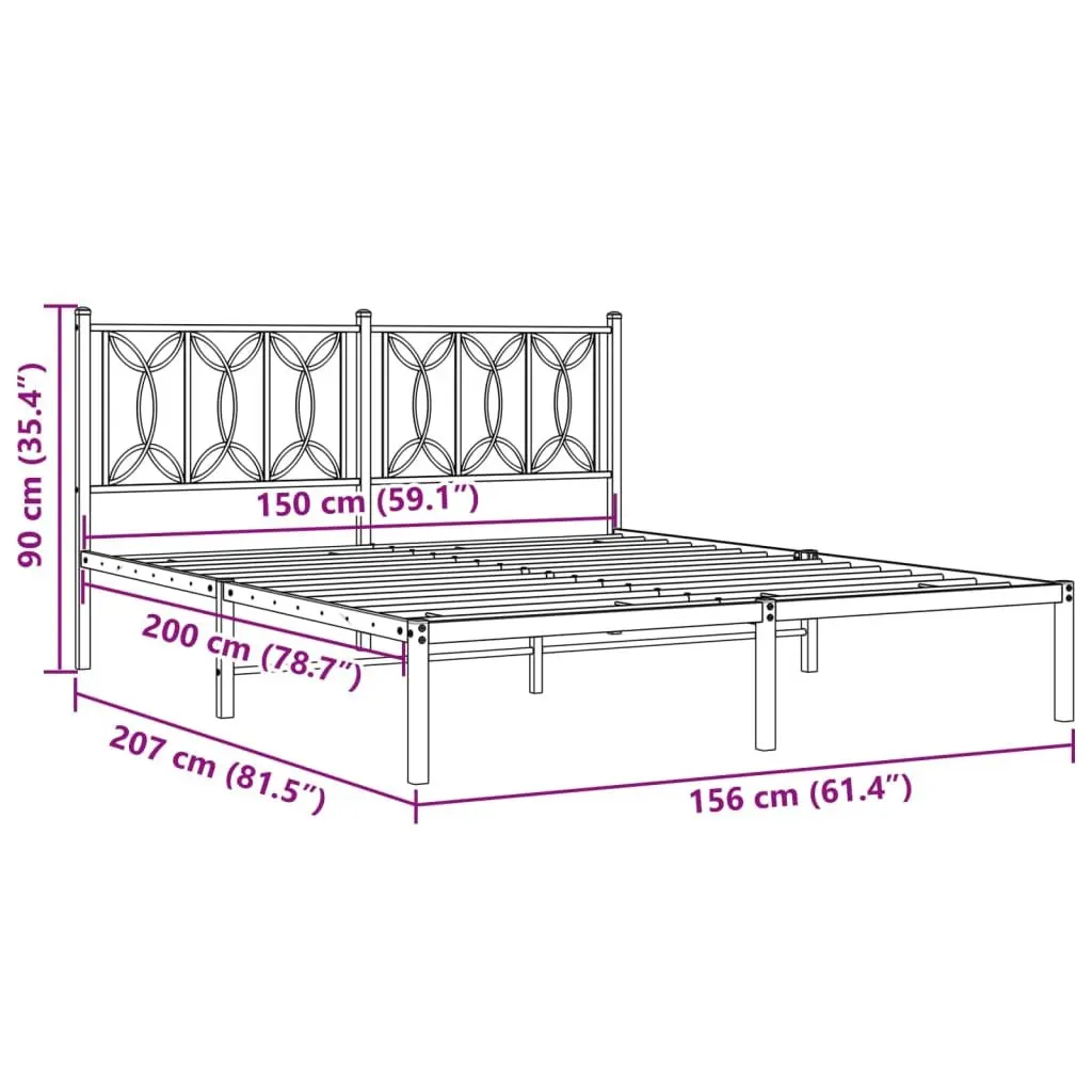 Black Metal Bed Frame with Storage for 150x200 cm Mattress
