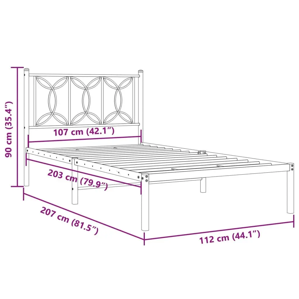Metal Bed Frame King Single 107x203 cm with Storage