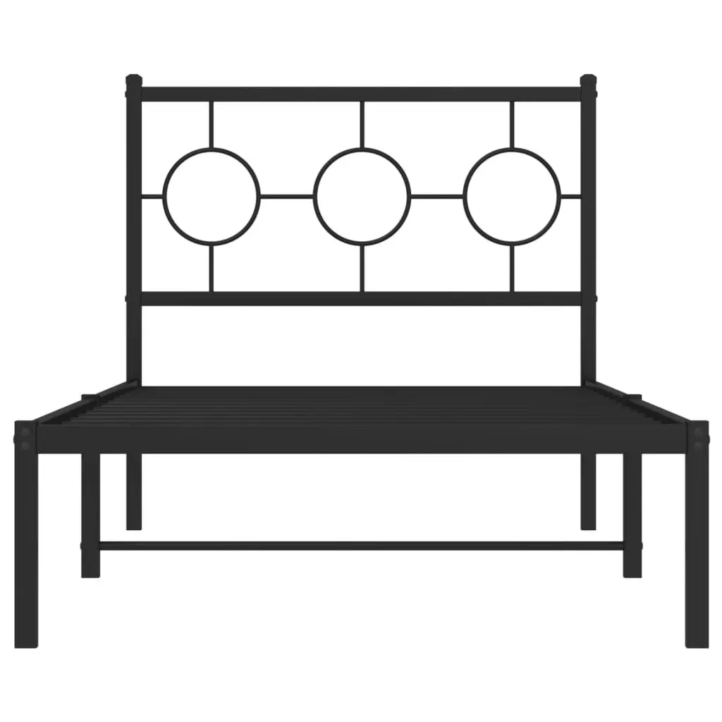 Metal Bed Frame with Headboard Black 90x190 cm Storage Space Bedroom Furniture