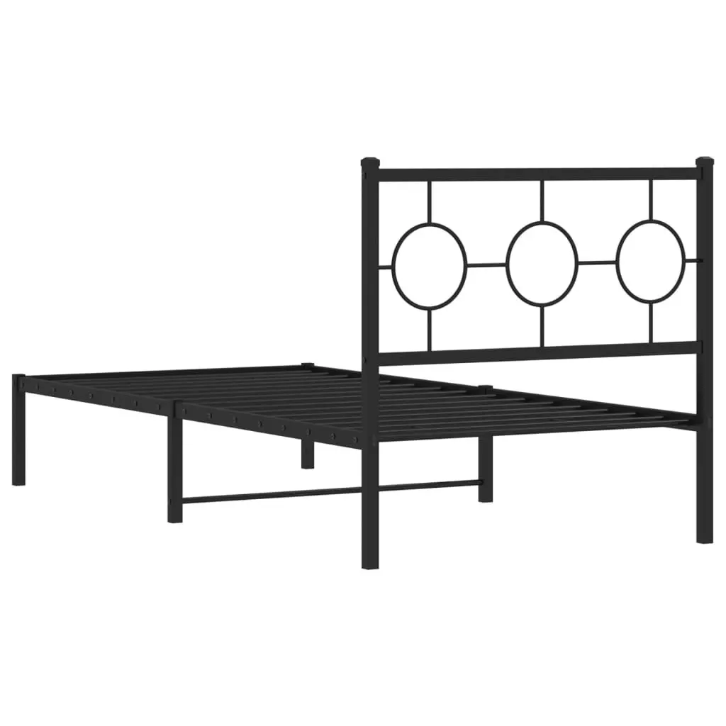 Metal Bed Frame with Headboard Black 90x190 cm Storage Space Bedroom Furniture