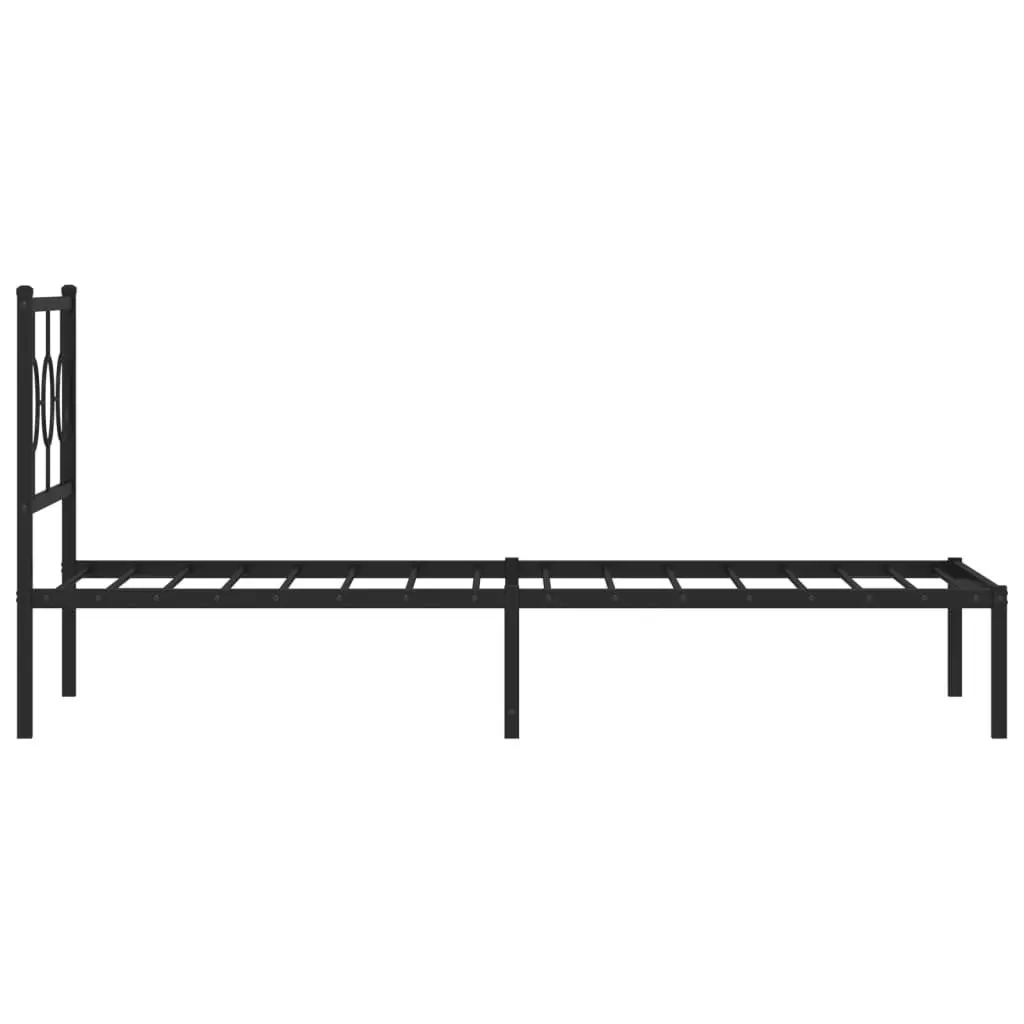 Metal Bed Frame with Headboard Black 90x190 cm Storage Space Bedroom Furniture