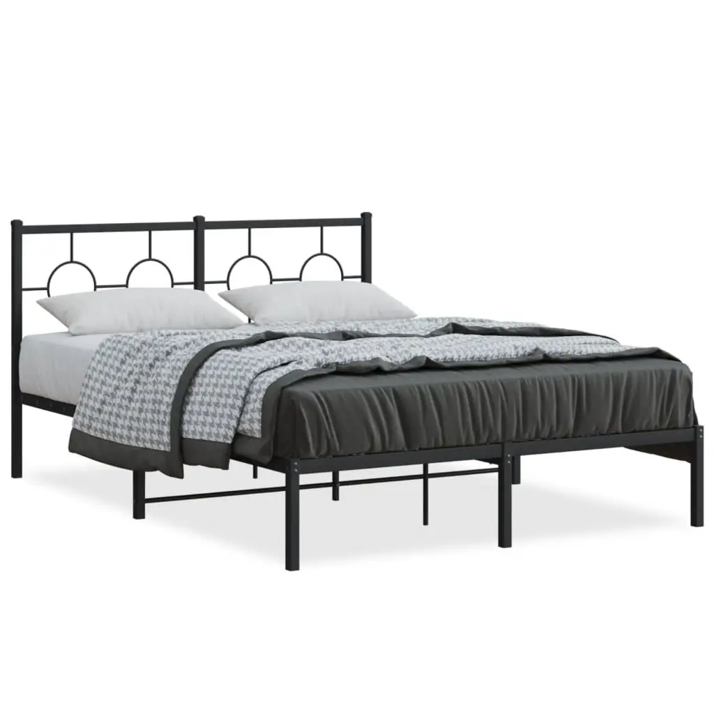Metal Bed Frame Powder-coated Steel 135x190 cm Black with Headboard Slatted Base