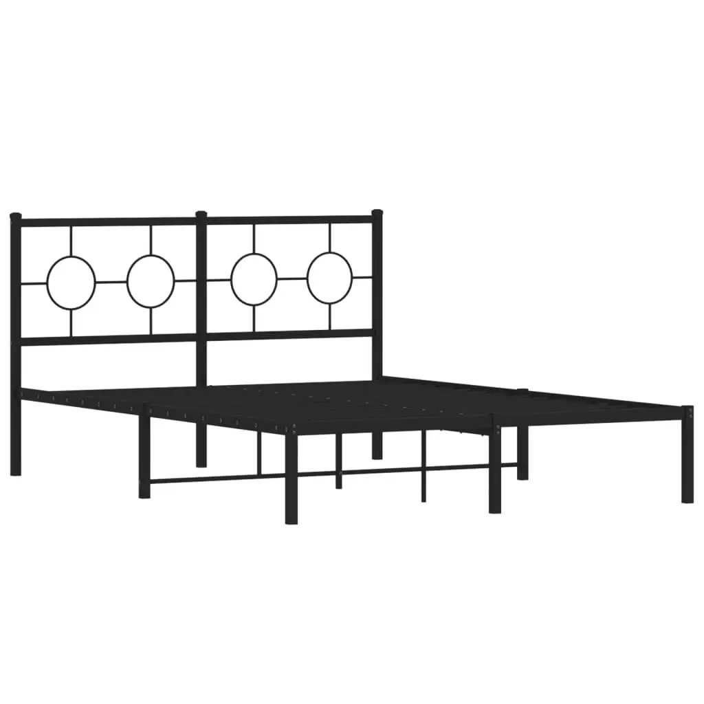 Metal Bed Frame Powder-coated Steel 135x190 cm Black with Headboard Slatted Base