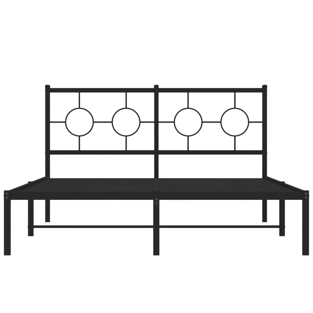 Metal Bed Frame Powder-coated Steel 135x190 cm Black with Headboard Slatted Base
