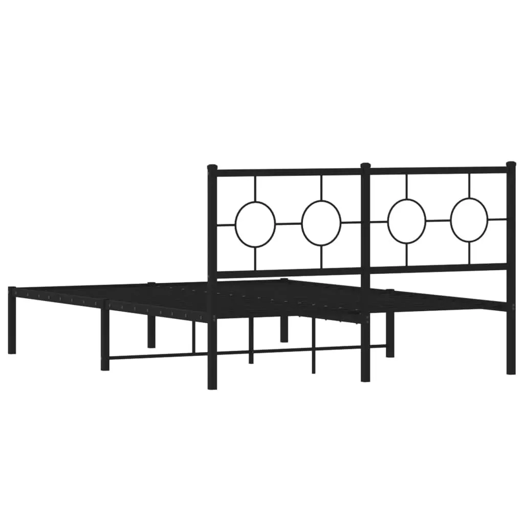 Metal Bed Frame Powder-coated Steel 135x190 cm Black with Headboard Slatted Base